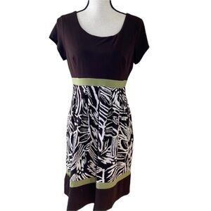 Enfocus Dress. Brown/Green/Cream. Sz 12.